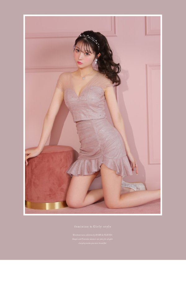 画像24: XSサイズあり【ROBE de FLEURS/ローブドフルール】フェアリーショルダーチチュール/ フリル/ タイト/ セットアップ/ ミニドレス/ キャバドレス[OF08] (24)