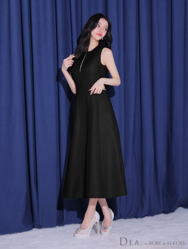 画像5: Lサイズあり【DEA./ディア】ウエストスリット/ ノースリーブ/ シンプル/ フレア/ ミモレ丈/ ミディアムドレス/ キャバドレス[OF08] (5)