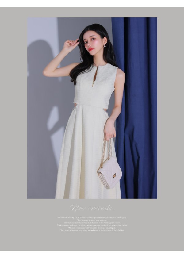 画像24: Lサイズあり【DEA./ディア】ウエストスリット/ ノースリーブ/ シンプル/ フレア/ ミモレ丈/ ミディアムドレス/ キャバドレス[OF08] (24)