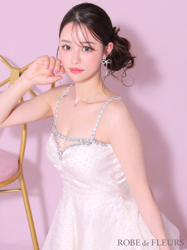 画像7: XSサイズあり【ROBE de FLEURS/ローブドフルール】ストーン/ サテン/ バストビジュー/ フレア/ キャミソール/ ミニドレス/ キャバドレス[OF08] (7)