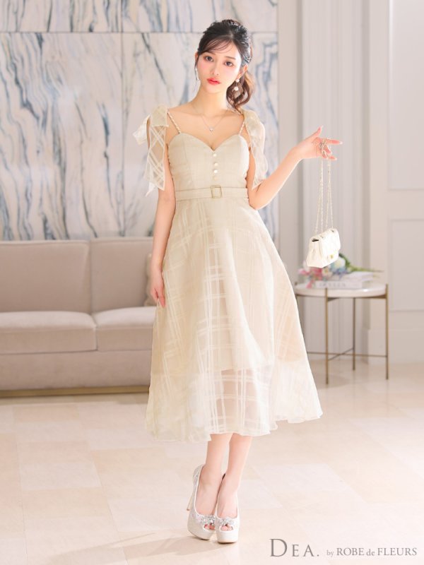 画像22: XS-Lサイズあり【DEA./ディア】肩リボン/ チェック柄/ オーガンジー/ フレア/ ロング/ キャミ/ ミディアムドレス/ キャバドレス[OF08] (22)