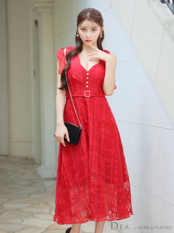 画像42: XS-Lサイズあり【DEA./ディア】肩リボン/ チェック柄/ オーガンジー/ フレア/ ロング/ キャミ/ ミディアムドレス/ キャバドレス[OF08] (42)