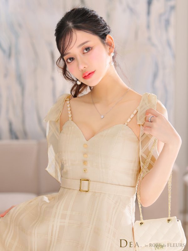 画像23: XS-Lサイズあり【DEA./ディア】肩リボン/ チェック柄/ オーガンジー/ フレア/ ロング/ キャミ/ ミディアムドレス/ キャバドレス[OF08] (23)