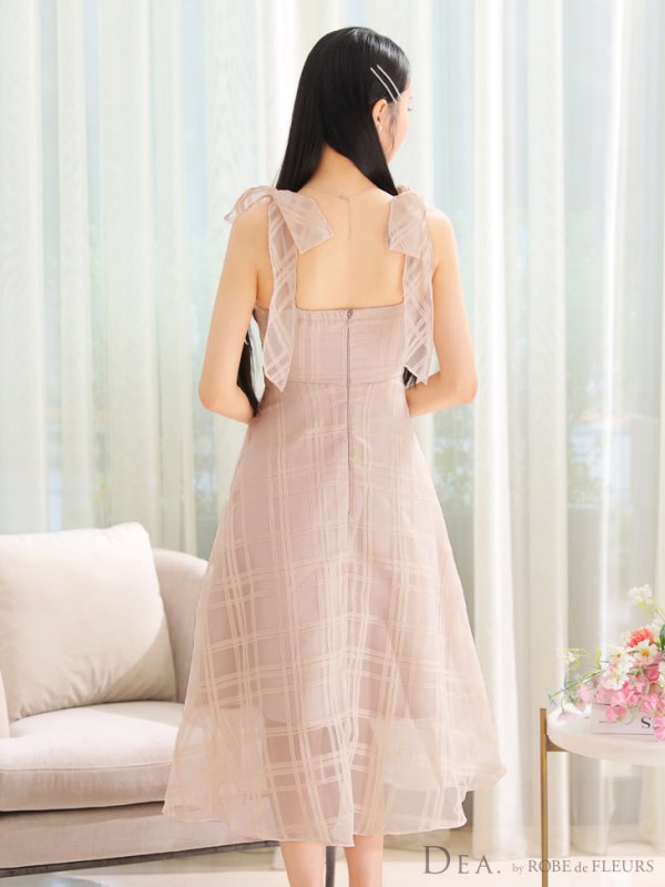 画像17: XS-Lサイズあり【DEA./ディア】肩リボン/ チェック柄/ オーガンジー/ フレア/ ロング/ キャミ/ ミディアムドレス/ キャバドレス[OF08] (17)
