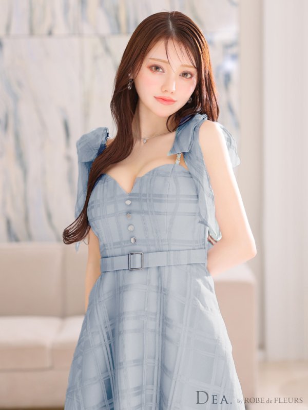 画像29: XS-Lサイズあり【DEA./ディア】肩リボン/ チェック柄/ オーガンジー/ フレア/ ロング/ キャミ/ ミディアムドレス/ キャバドレス[OF08] (29)