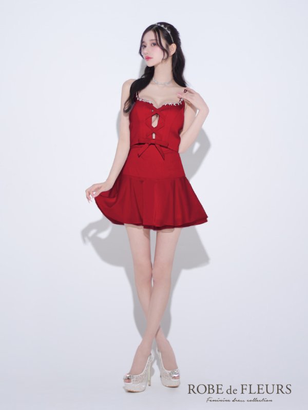 画像7: XSサイズあり【ROBE de FLEURS/ローブドフルール】センターリボン/ 2way/ フレア/ セットアップ/ ミニドレス/ キャバドレス[OF08] (7)