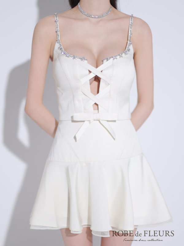 画像11: XSサイズあり【ROBE de FLEURS/ローブドフルール】センターリボン/ 2way/ フレア/ セットアップ/ ミニドレス/ キャバドレス[OF08] (11)