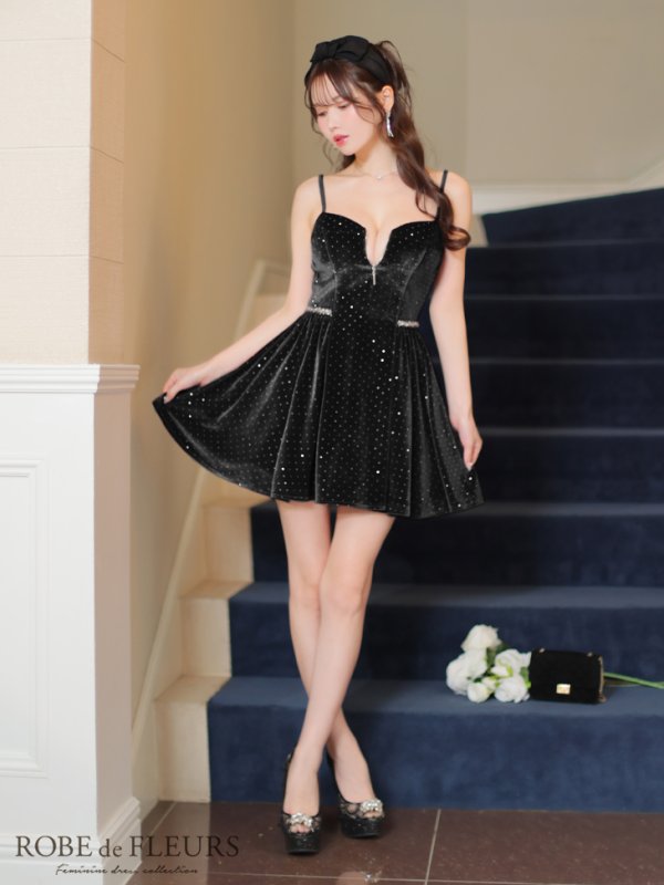 画像19: 【ゆか/関西コレクション着用】XSサイズあり【ROBE de FLEURS/ローブドフルール】ストーン付き/ ベロア/ ウエストビジュー/ キャミソール/ フレア/ ミニドレス/ キャバドレス[OF08] (19)