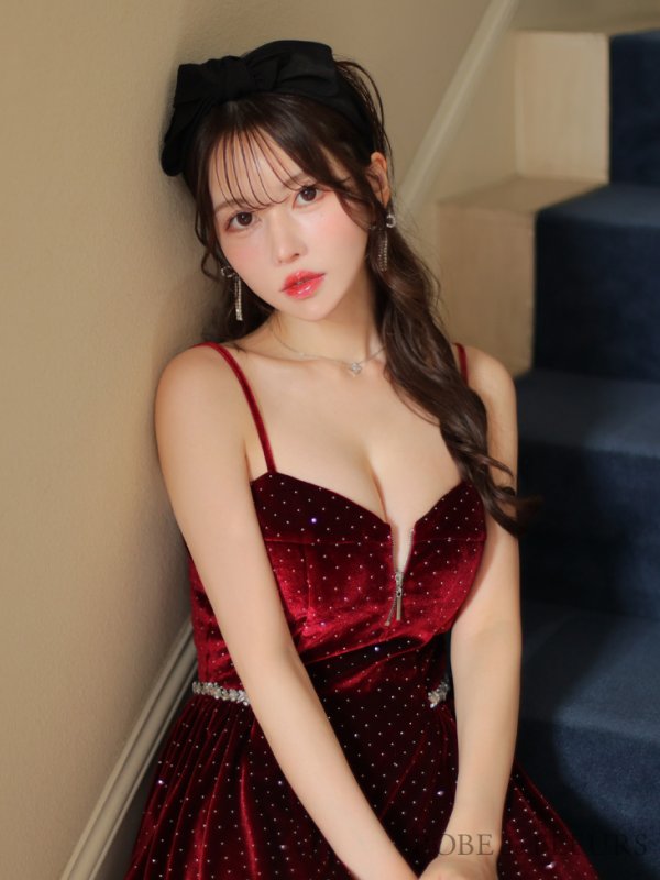 画像35: 【ゆか/関西コレクション着用】XSサイズあり【ROBE de FLEURS/ローブドフルール】ストーン付き/ ベロア/ ウエストビジュー/ キャミソール/ フレア/ ミニドレス/ キャバドレス[OF08] (35)