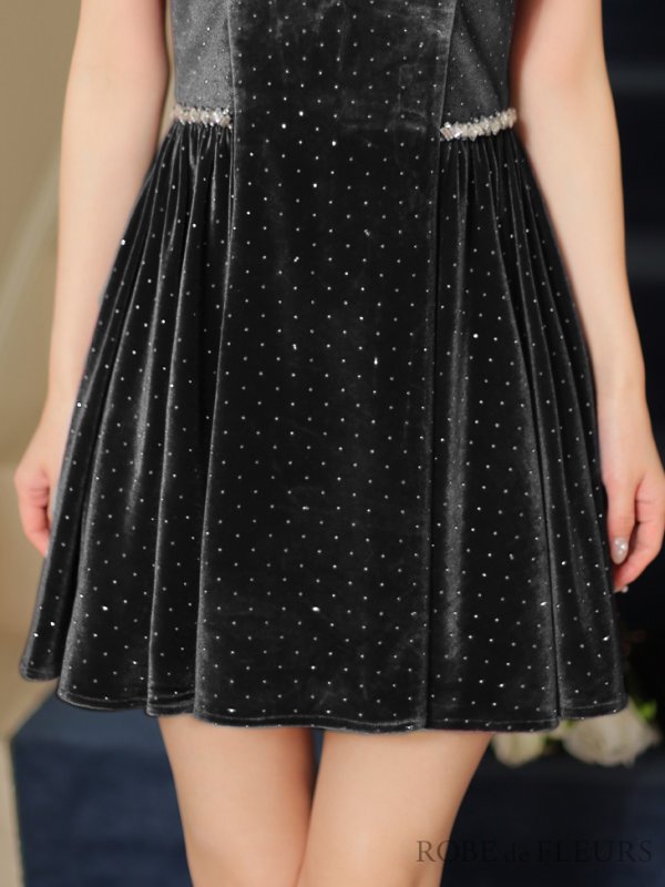 画像29: 【ゆか/関西コレクション着用】XSサイズあり【ROBE de FLEURS/ローブドフルール】ストーン付き/ ベロア/ ウエストビジュー/ キャミソール/ フレア/ ミニドレス/ キャバドレス[OF08] (29)