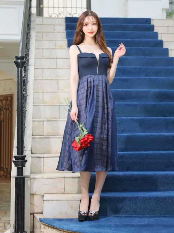 画像5: Lサイズあり【DEA./ディア】ボリューム / チェック/ ツイード/ フレア/ ワンピース/ ロングドレス/ キャバドレス long[OF08] (5)