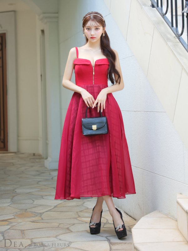 画像6: Lサイズあり【DEA./ディア】ボリューム / チェック/ ツイード/ フレア/ ワンピース/ ロングドレス/ キャバドレス long[OF08] (6)