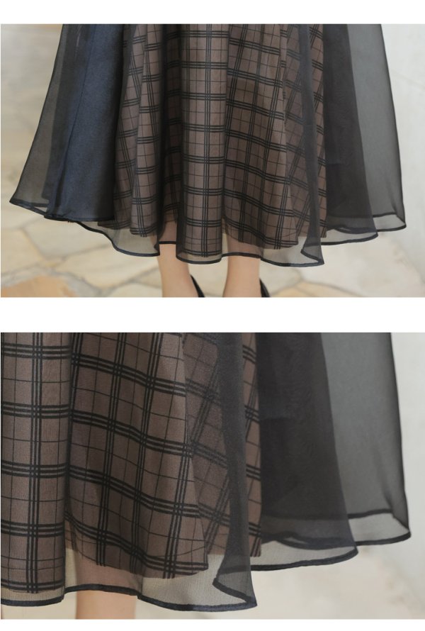 画像14: Lサイズあり【DEA./ディア】ボリューム / チェック/ ツイード/ フレア/ ワンピース/ ロングドレス/ キャバドレス long[OF08] (14)