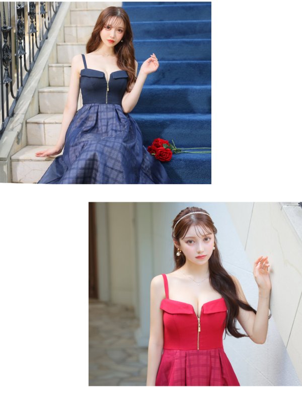 画像10: Lサイズあり【DEA./ディア】ボリューム / チェック/ ツイード/ フレア/ ワンピース/ ロングドレス/ キャバドレス long[OF08] (10)