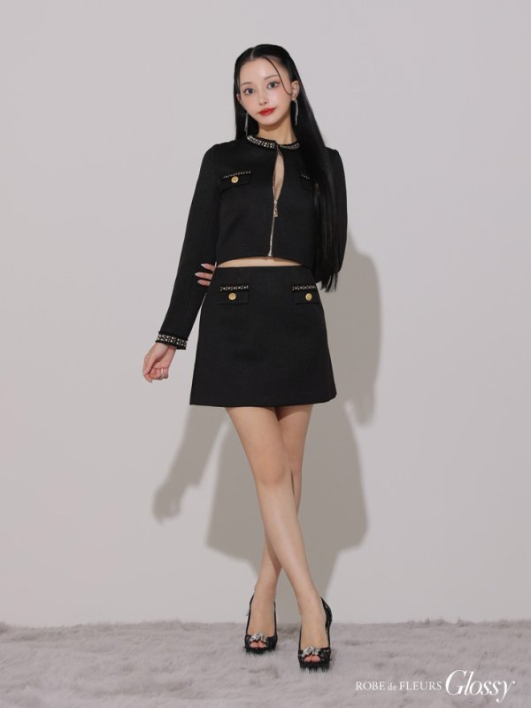 画像4: Lサイズあり【Glossy/グロッシー】ロングスリーブ/ ツイード/ ジャケット/ セットアップ/ フレア/ ミニドレス/ キャバドレス[OF2] (4)