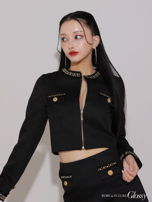 画像5: Lサイズあり【Glossy/グロッシー】ロングスリーブ/ ツイード/ ジャケット/ セットアップ/ フレア/ ミニドレス/ キャバドレス[OF2] (5)