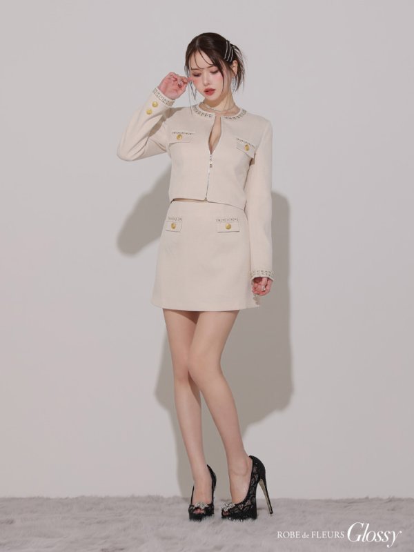 画像7: Lサイズあり【Glossy/グロッシー】ロングスリーブ/ ツイード/ ジャケット/ セットアップ/ フレア/ ミニドレス/ キャバドレス[OF2] (7)