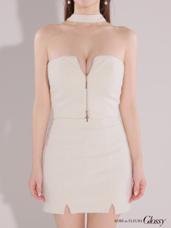 画像11: XSサイズあり【Glossy/グロッシー】バストジップ/ ストレッチニット/ シンプル/ セットアップ/ ミニドレス/ キャバドレス[OF08] (11)