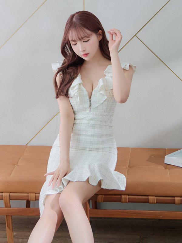 画像15: 【an/アン】フリル/ ツイード / フロントジップ/ アシメスカート/ タイト/ ミニドレス/ キャバドレス[OF05] (15)