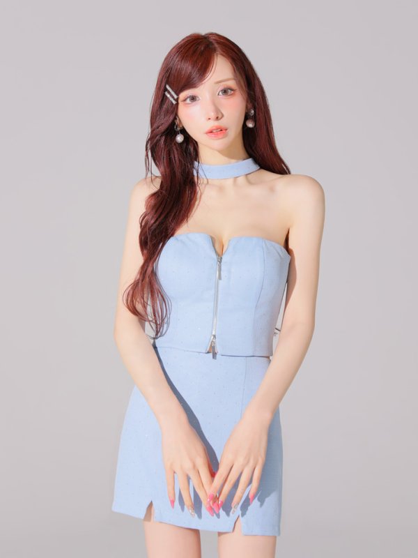 ブルー モデル：らいか　身長：163cm　着用サイズ：Sサイズ