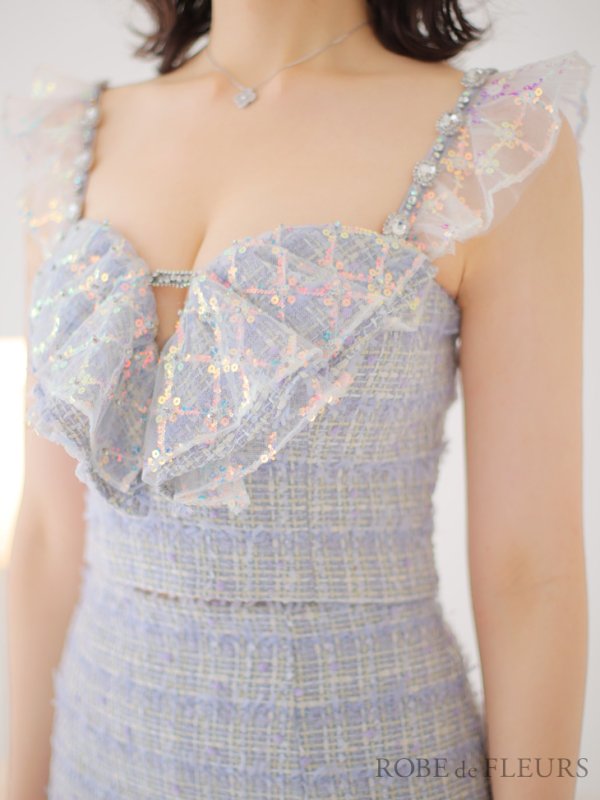 画像5: XSサイズあり【ROBE de FLEURS/ローブドフルール】セットアップ/ラメツイード/ スパンコール/ フリル/ タイト/ ミニドレス/ キャバドレス[OF08] (5)