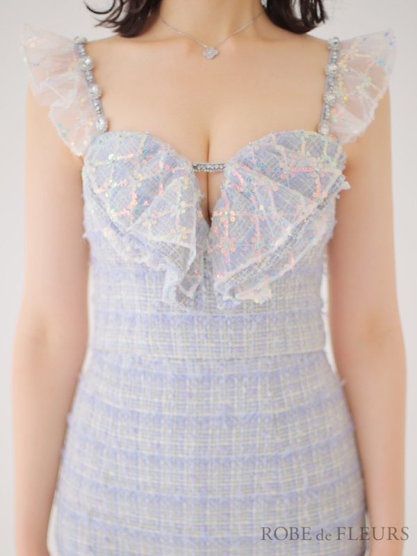 画像6: XSサイズあり【ROBE de FLEURS/ローブドフルール】セットアップ/ラメツイード/ スパンコール/ フリル/ タイト/ ミニドレス/ キャバドレス[OF08] (6)