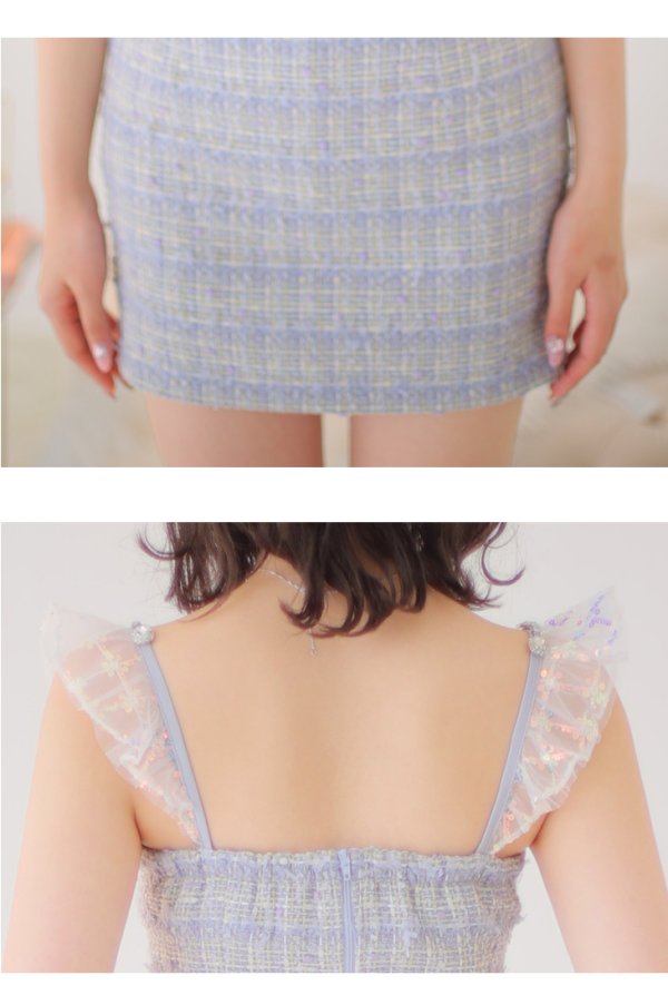 画像14: XSサイズあり【ROBE de FLEURS/ローブドフルール】セットアップ/ラメツイード/ スパンコール/ フリル/ タイト/ ミニドレス/ キャバドレス[OF08] (14)