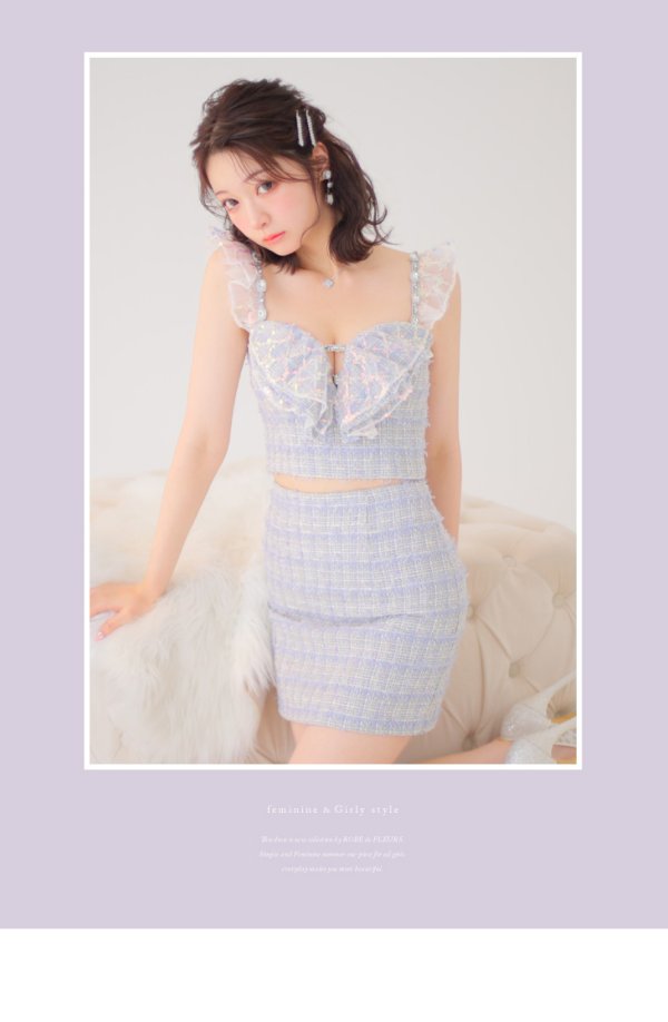 画像3: XSサイズあり【ROBE de FLEURS/ローブドフルール】セットアップ/ラメツイード/ スパンコール/ フリル/ タイト/ ミニドレス/ キャバドレス[OF08] (3)