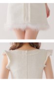 画像18: XSサイズあり【ROBE de FLEURS/ローブドフルール】ラメツイード/ クラシカル/ フリルショルダー/ ノースリーブ/ Aライン/ ミニドレス/ キャバドレス[裾のファー取り外し可能］[OF2] (18)