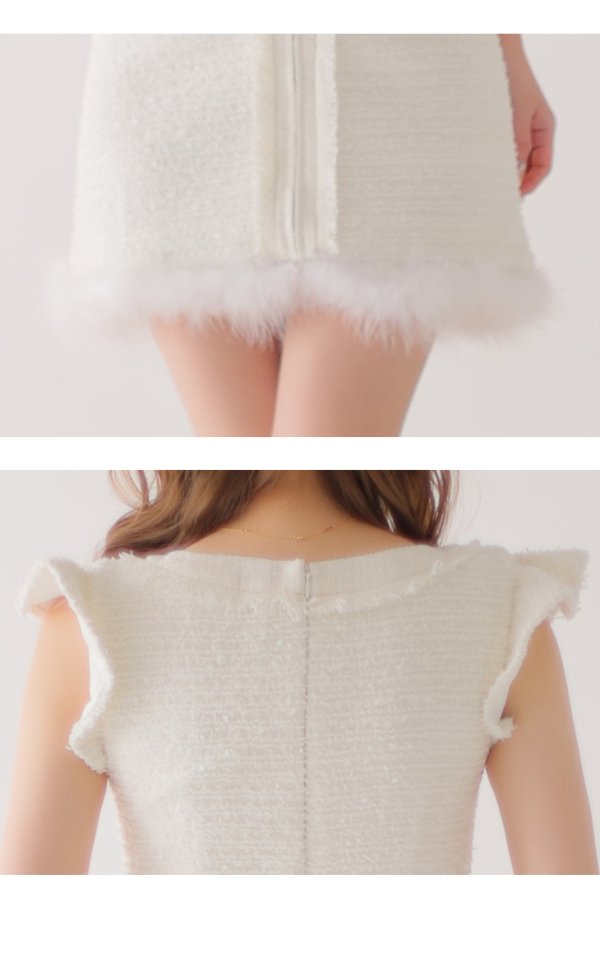 画像14: XSサイズあり【ROBE de FLEURS/ローブドフルール】ラメツイード/ クラシカル/ フリルショルダー/ ノースリーブ/ Aライン/ ミニドレス/ キャバドレス[裾のファー取り外し可能］[OF08] (14)