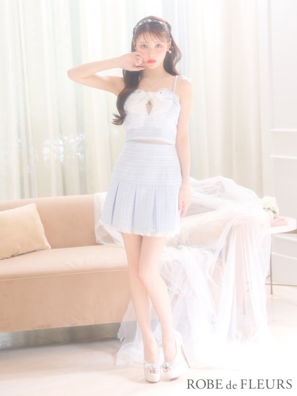 画像3: XSサイズあり【ROBE de FLEURS/ローブドフルール】ドリーミーパール/ チュールリボン/ セットアップ/ フレア/ ミニドレス/ キャバドレス[OF08] (3)