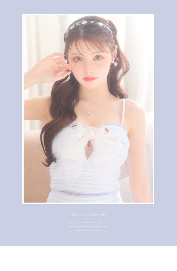 画像5: XSサイズあり【ROBE de FLEURS/ローブドフルール】ドリーミーパール/ チュールリボン/ セットアップ/ フレア/ ミニドレス/ キャバドレス[OF08] (5)