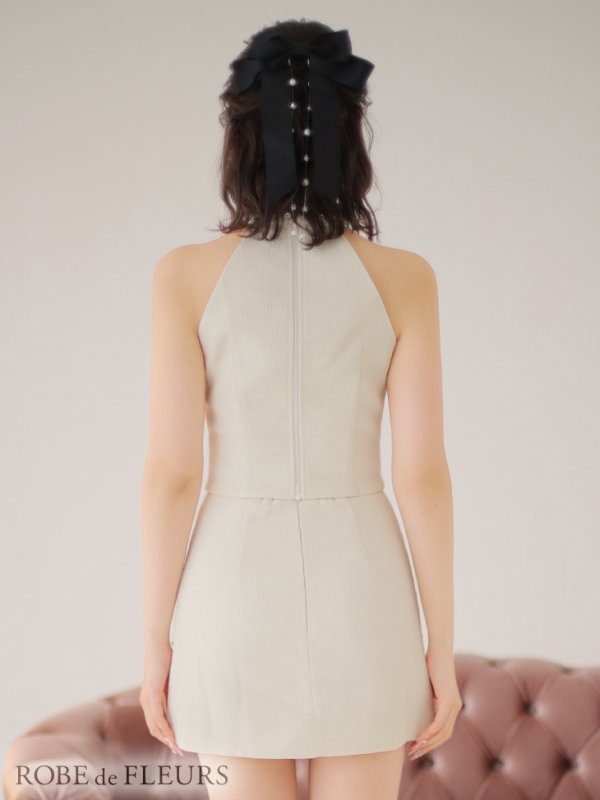 画像19: XSサイズあり【ROBE de FLEURS/ローブドフルール】セットアップ/ ホルターネック/ ビジュー/ バストカット/ リボン/ タイト/ ミニドレス/ キャバドレス[OF08] (19)