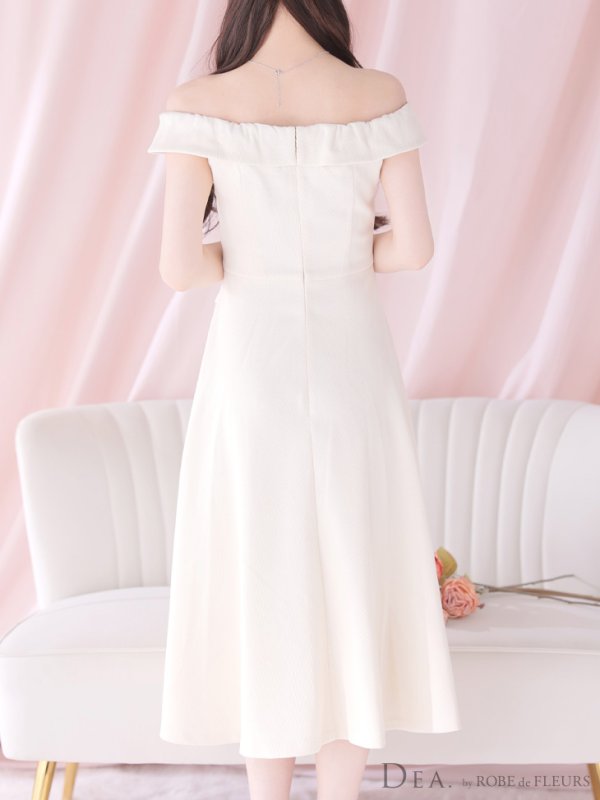 画像9: Lサイズあり【DEA./ディア】ダブルボタン/ サイドチュール/ オフショル/ ノースリーブ/ フレア/ ミディアムドレス/ キャバドレス[OF08] (9)