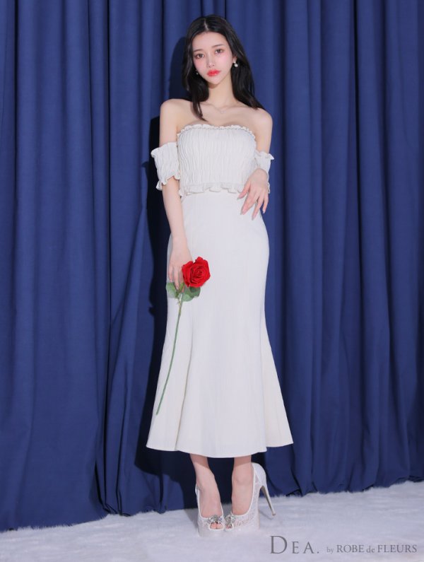 画像3: Lサイズあり【DEA./ディア】トップギャザー/ オフショル/ ラメ/ ワンカラー/ フレア/ ワンピース/ ロングドレス/ キャバドレス long[OF08] (3)