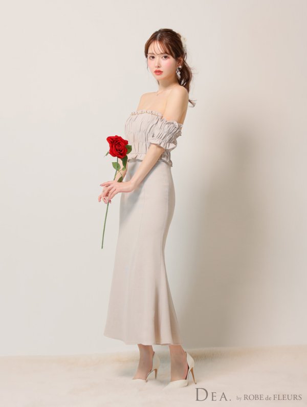 画像4: Lサイズあり【DEA./ディア】トップギャザー/ オフショル/ ラメ/ ワンカラー/ フレア/ ワンピース/ ロングドレス/ キャバドレス long[OF08] (4)