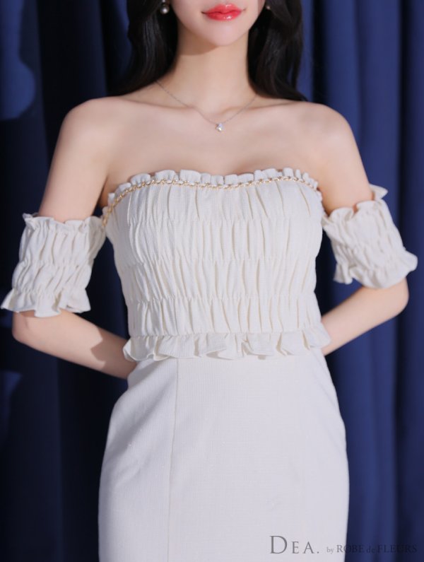 画像7: Lサイズあり【DEA./ディア】トップギャザー/ オフショル/ ラメ/ ワンカラー/ フレア/ ワンピース/ ロングドレス/ キャバドレス long[OF08] (7)