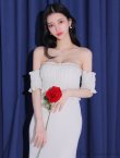画像9: Lサイズあり【DEA.by ROBE de FLEURS/ディアバイローブドフルール】トップギャザー/ オフショル/ ラメ/ ワンカラー/ フレア/ ワンピース/ ロングドレス/ キャバドレス long[OF2] (9)