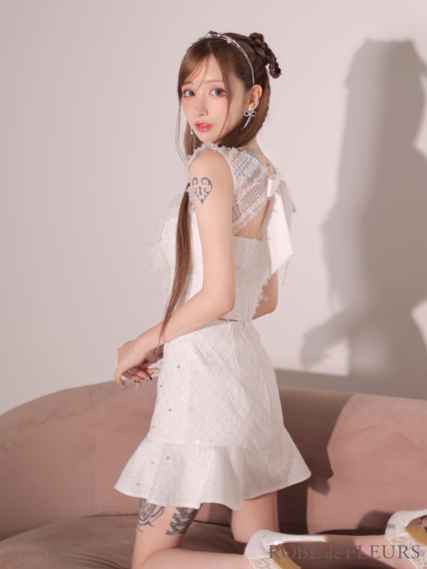 画像21: XSサイズあり【ROBE de FLEURS/ローブドフルール】ナチュラルレース/ ノースリーブ/ バックリボン/ セットアップ/ フレア/ ミニドレス/ キャバドレス[OF2] (21)
