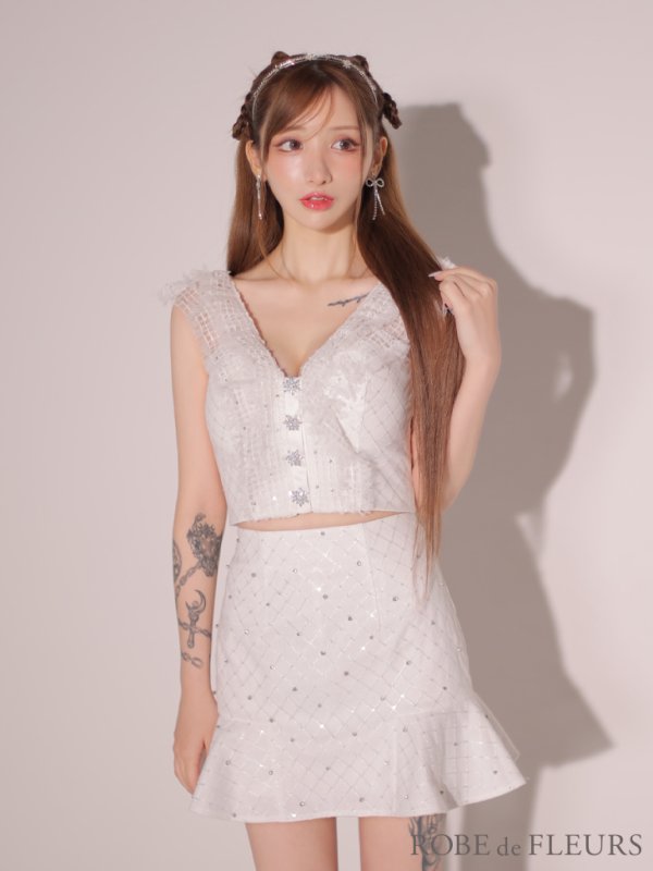画像22: XSサイズあり【ROBE de FLEURS/ローブドフルール】ナチュラルレース/ ノースリーブ/ バックリボン/ セットアップ/ フレア/ ミニドレス/ キャバドレス[OF2] (22)