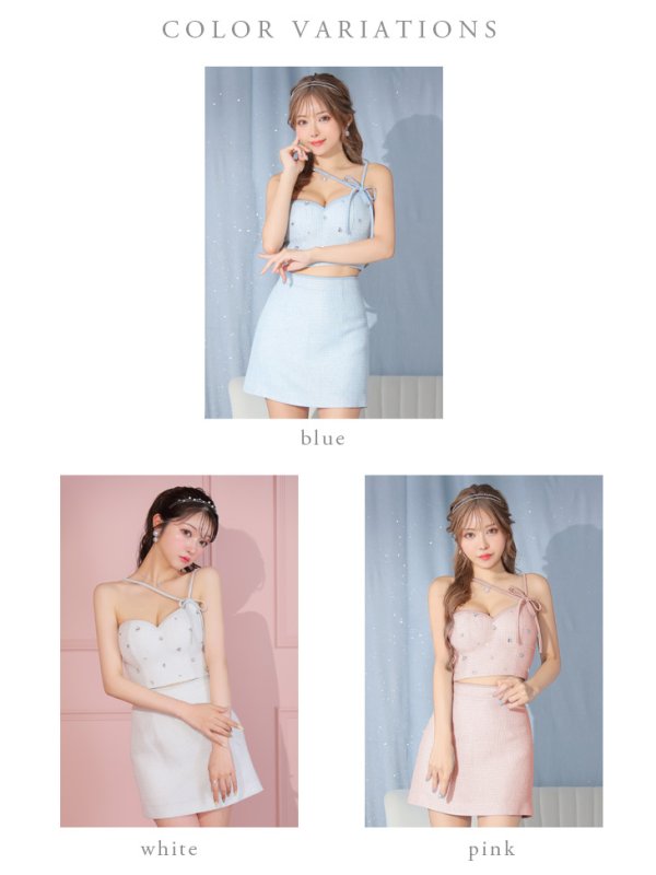 画像15: XSサイズあり【ROBE de FLEURS/ローブドフルール】ラメツイード/ アシメショルダー/ リボン/ ビジュー/ 台形スカート/ セットアップ/ ミニドレス/ キャバドレス[OF08] (15)