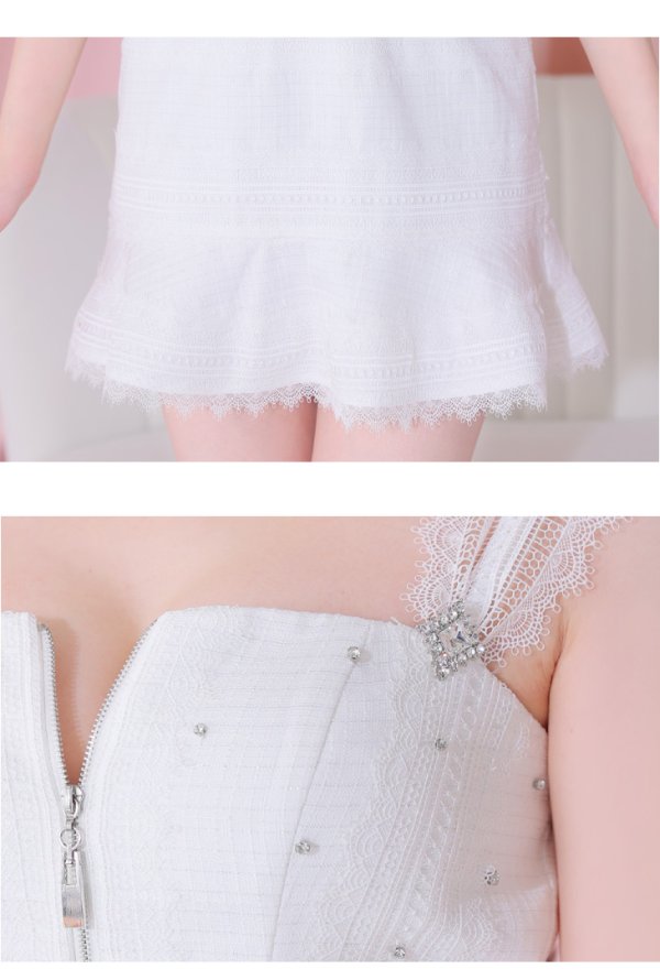 画像11: XSサイズあり【ROBE de FLEURS/ローブドフルール】肩レース/ ウエストビジュー/ スカラップレース/ フレア/ ノースリーブ/ ミニドレス/ キャバドレス[OF08] (11)