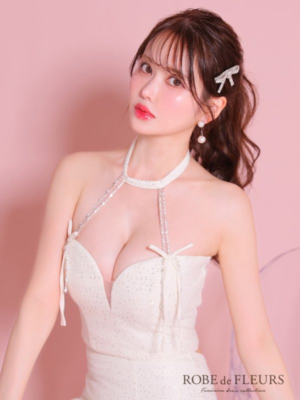 画像32: XSサイズあり【ROBE de FLEURS/ローブドフルール】スパンコール/ ツイード/ リボン/ ホルター/ セットアップ/ タイト/ ミニドレス/ キャバドレス[OF08] (32)