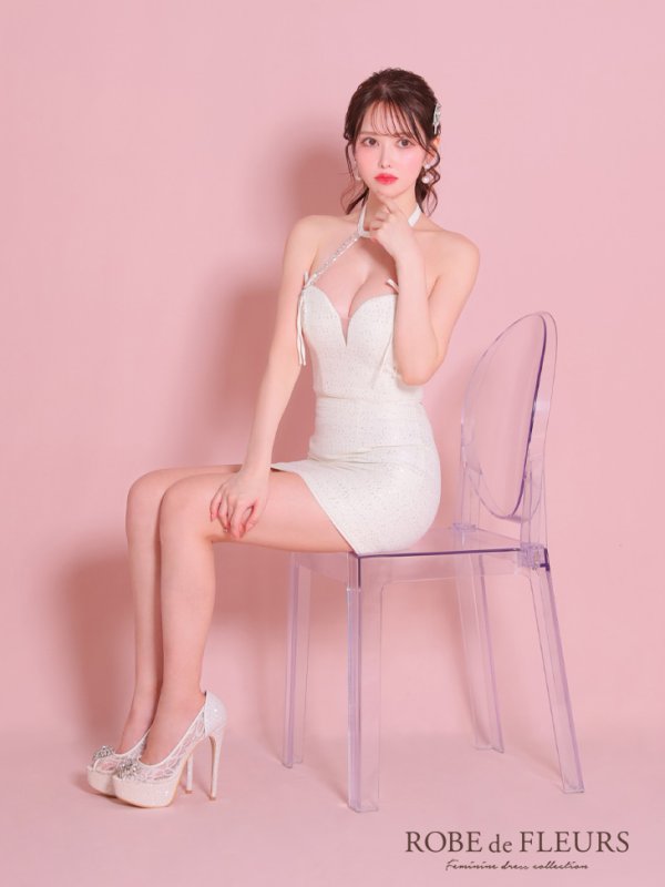 画像33: XSサイズあり【ROBE de FLEURS/ローブドフルール】スパンコール/ ツイード/ リボン/ ホルター/ セットアップ/ タイト/ ミニドレス/ キャバドレス[OF08] (33)