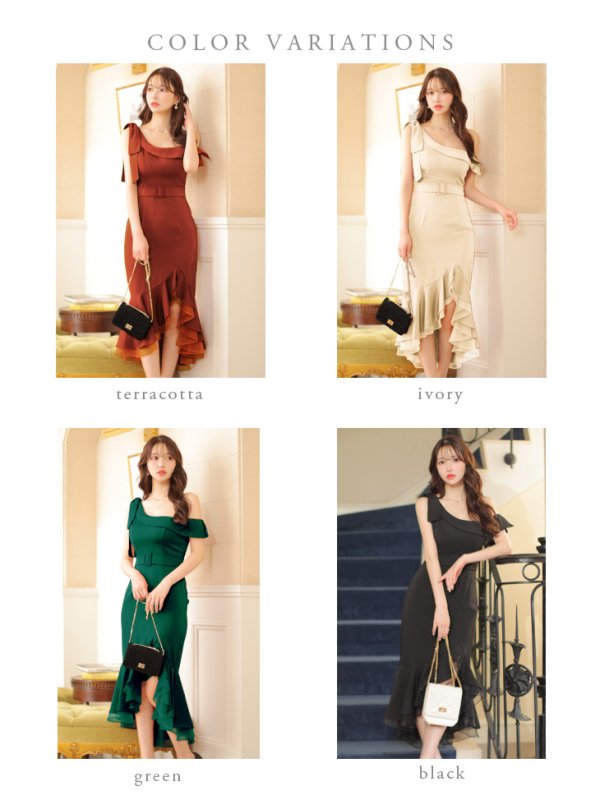 画像15: Lサイズあり【DEA./ディア】リボンワンショルダー/ サテン/ マーメイド/ ミディアムドレス/ キャバドレス[OF08] (15)