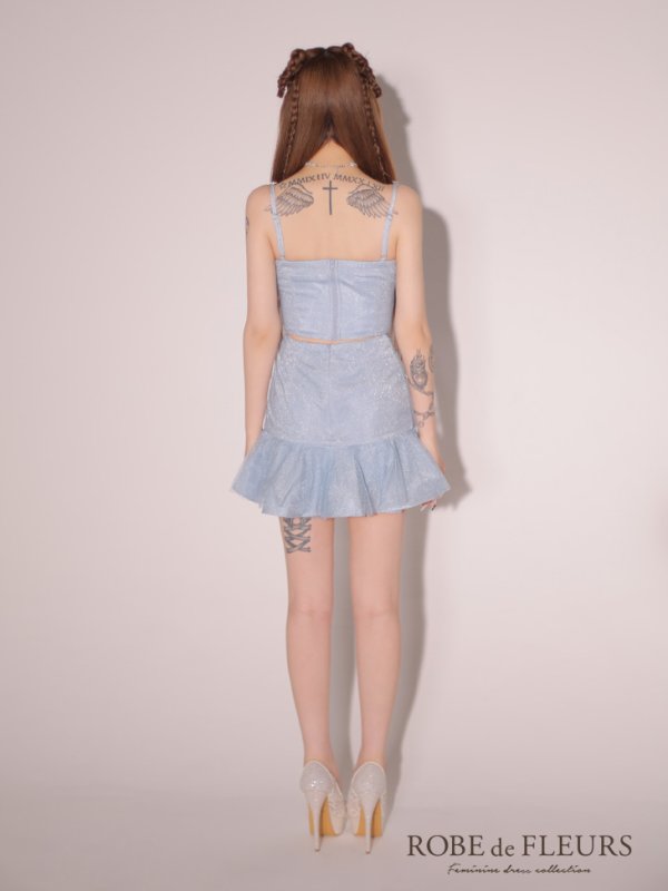 画像15: XSサイズあり【ROBE de FLEURS/ローブドフルール】シンプル/ ビジュー/ ラメニット/ フリル/ チュール/ フレア/ ミニドレス/ キャバドレス[OF2] (15)