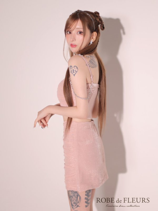 画像21: XSサイズあり【ROBE de FLEURS/ローブドフルール】ビジューチェーン付き/ ラメシフォン/ セットアップ/ ミニドレス/ キャバドレス[OF08] (21)