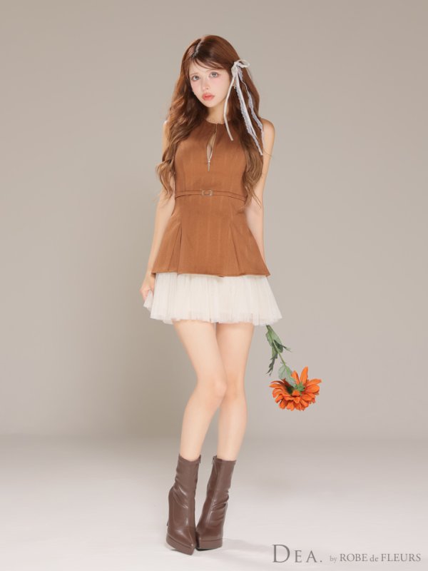 キャメル×アイボリー モデル:まりん 身長:164cm 着用サイズ:Sサイズ