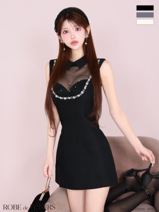 XSサイズあり【ROBE de FLEURS/ローブドフルール】ビジュー/ シアー