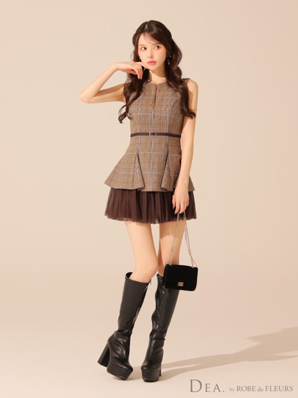 ブラウンチェック モデル：ゆめ　身長：160cm　着用サイズ：Sサイズ